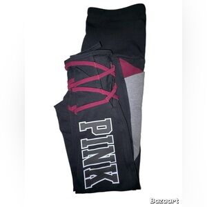 PINK Victoria's Secret Black and Burgundy Cropped Pants